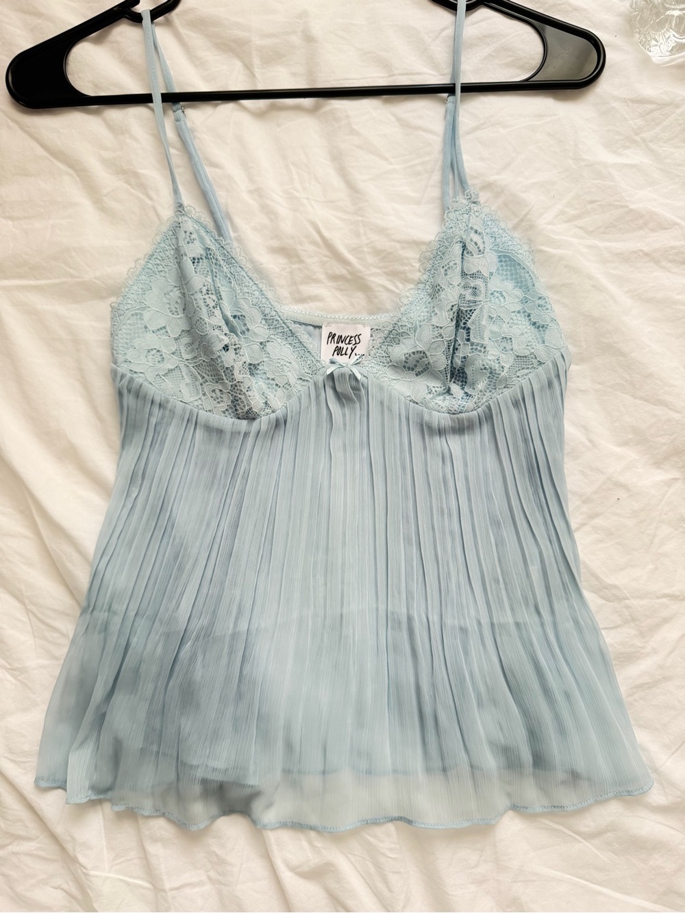 Princess Polly Zumi Baby Blue Lace Pleated Chiffon Camisole